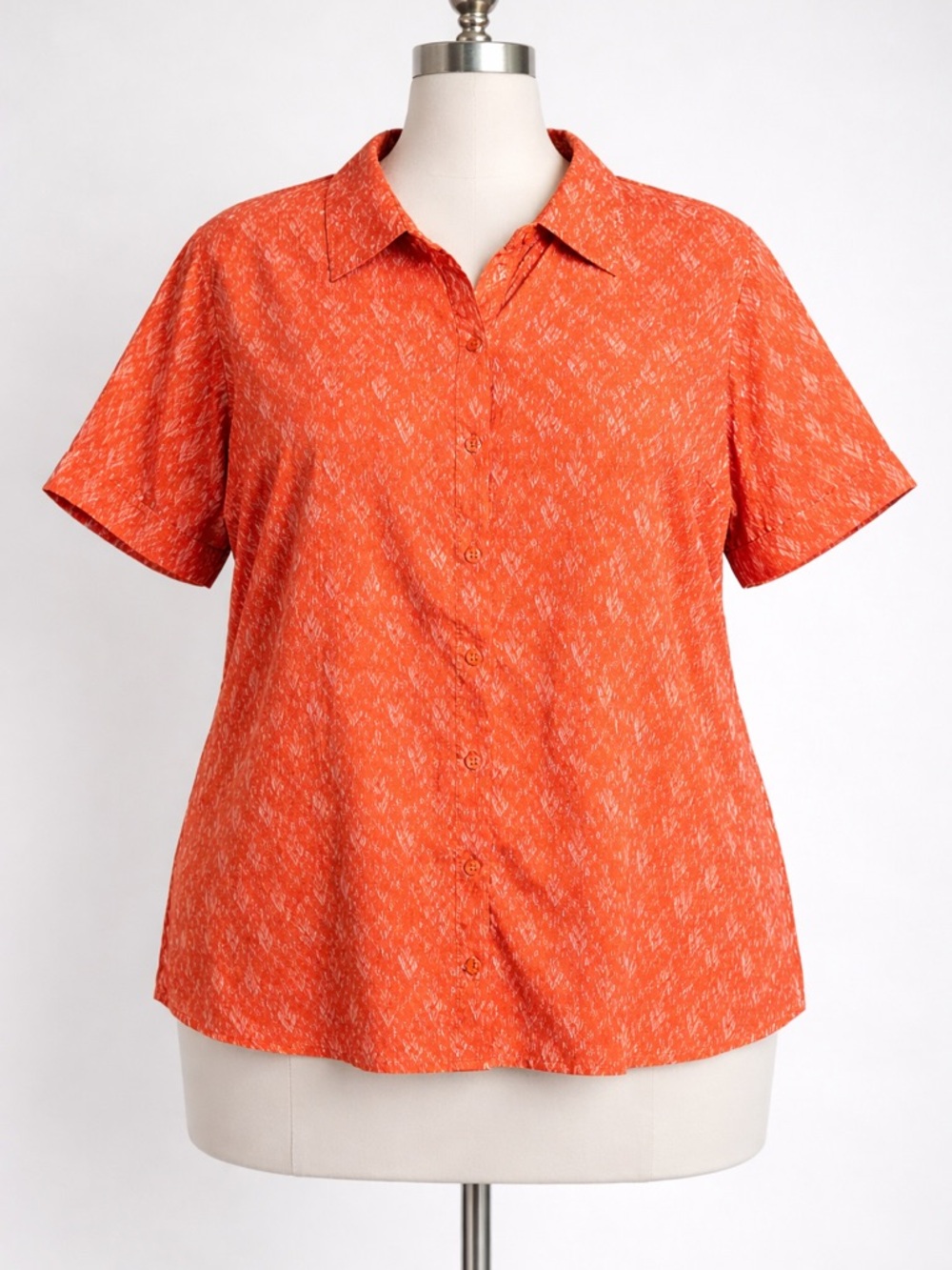 Roamans Top 18W Orange Button Front Blouse Short Sleeve Plus Size 100% Cotton